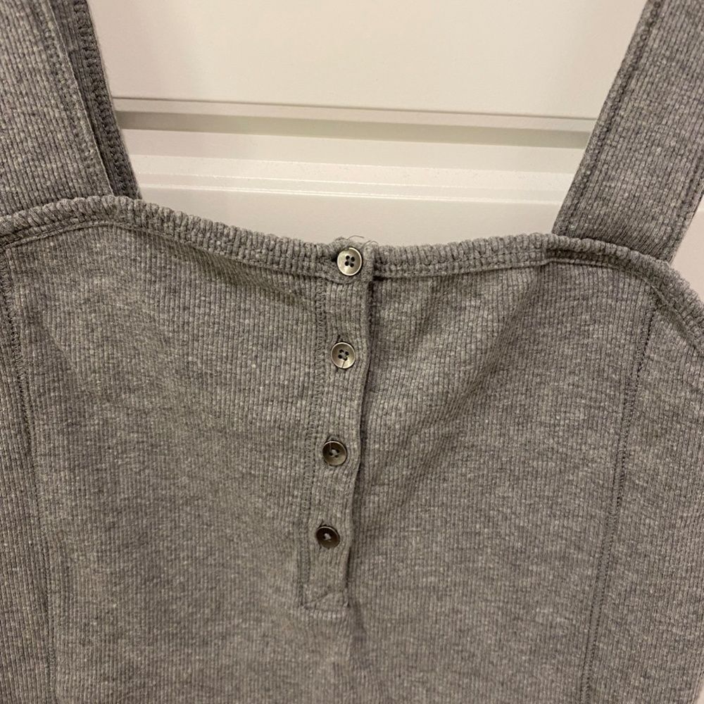 Abercrombie & Fitch Ribbed Henley Crop Tank Top Gray Square Neck Women's Medium - Picture 3 of 7